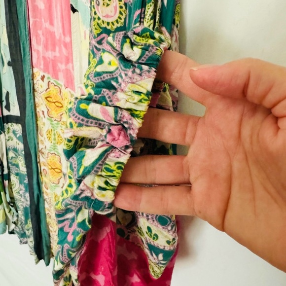 EUC Anthropologie Multicolored Mixed Pattern Pink Green Kimono Cardigan!! - Picture 8 of 13